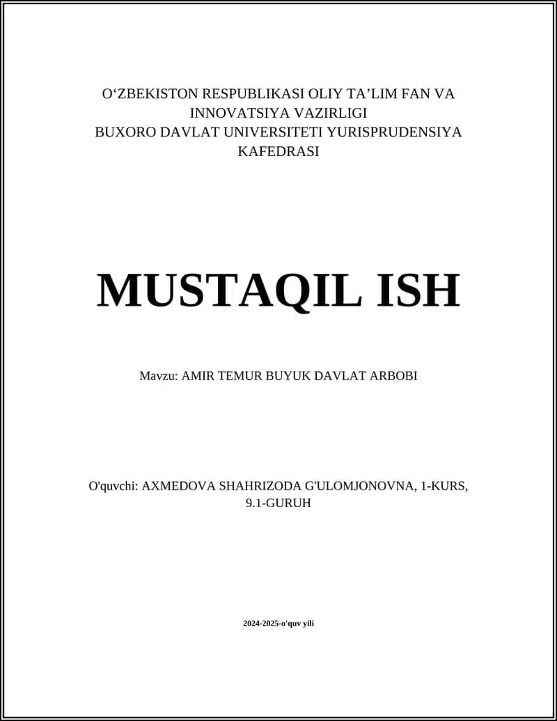 AMIR TEMUR BUYUK DAVLAT ARBOBI