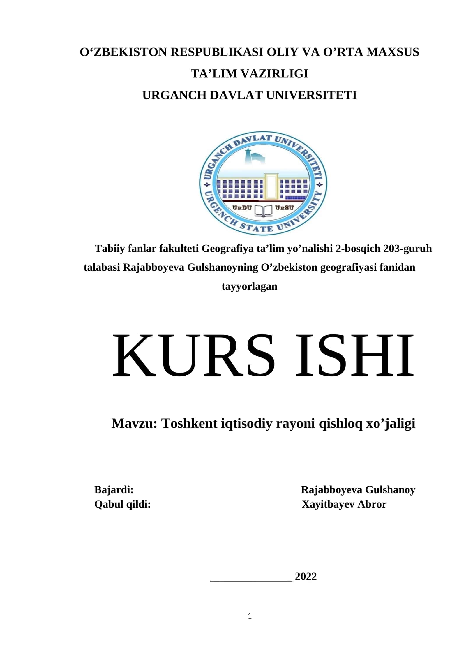 Toshkent iqtisodiy rayoni qishloq xo’jaligi
