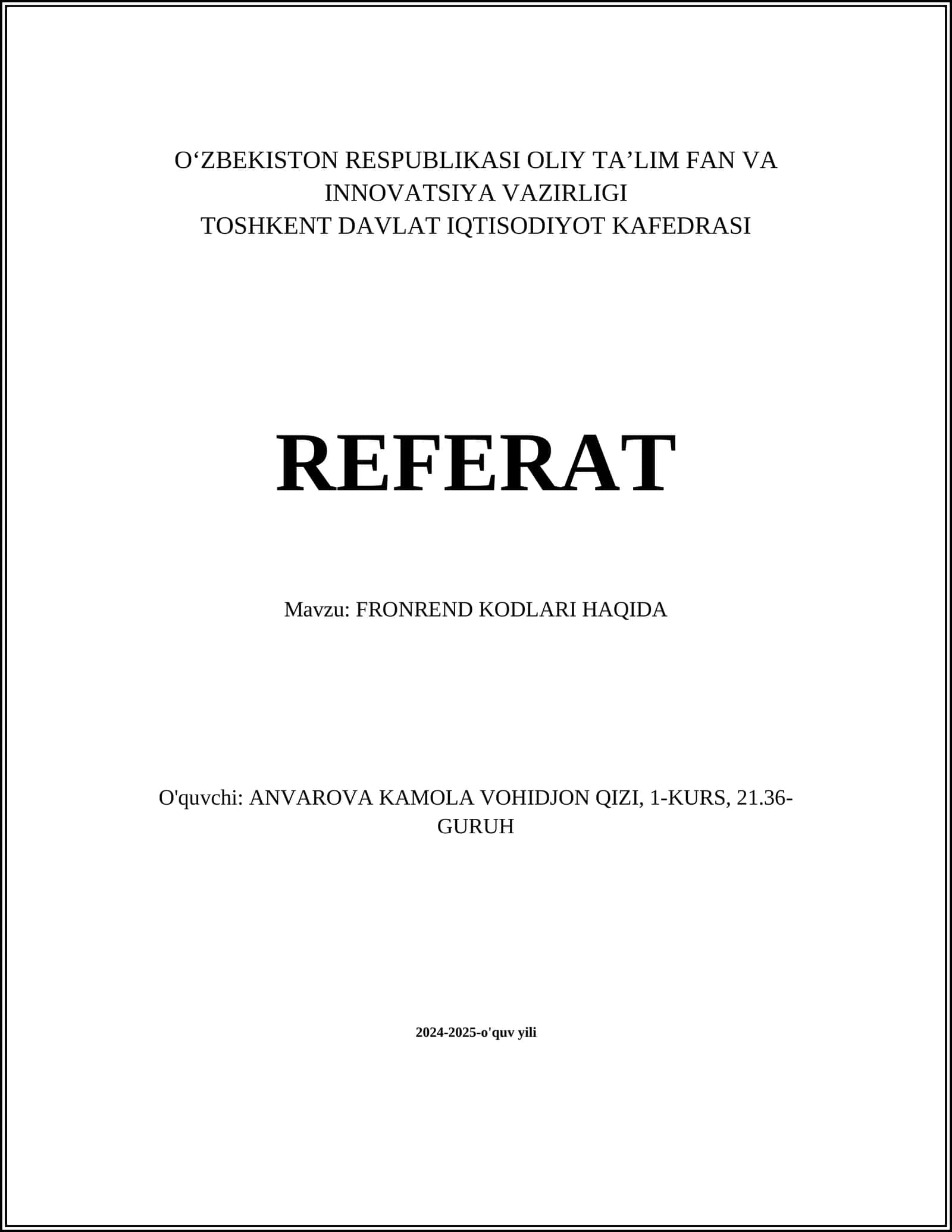 Frontend kodlari haqida