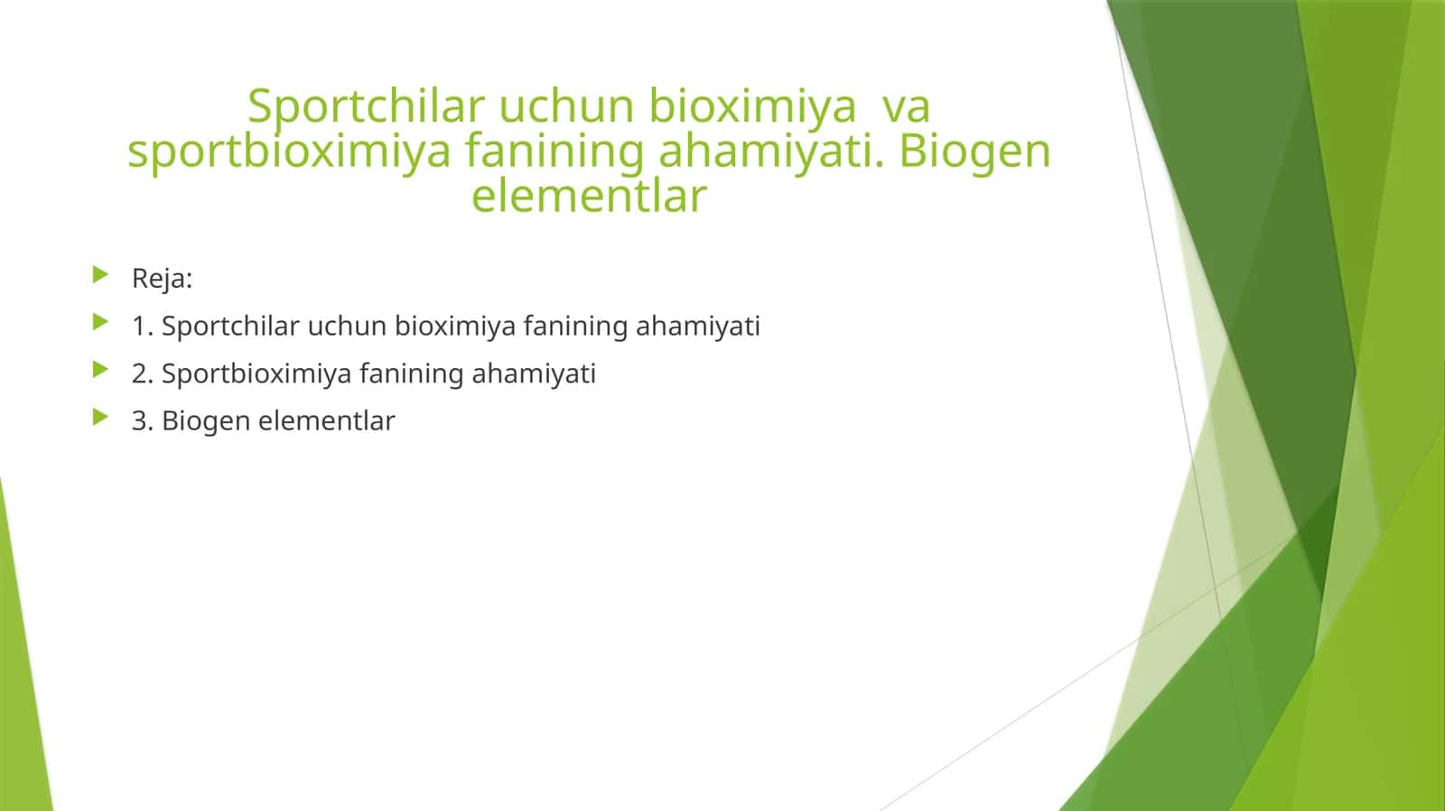 Sportchilar uchun bioximiyava sport bioximiyasi fanining ahamiyati
