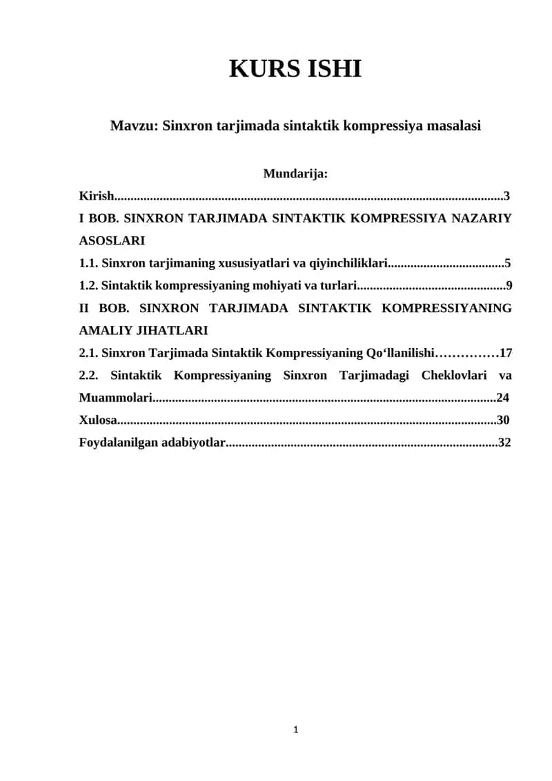 Sinxron tarjimada sintaktik kompressiya masalasi