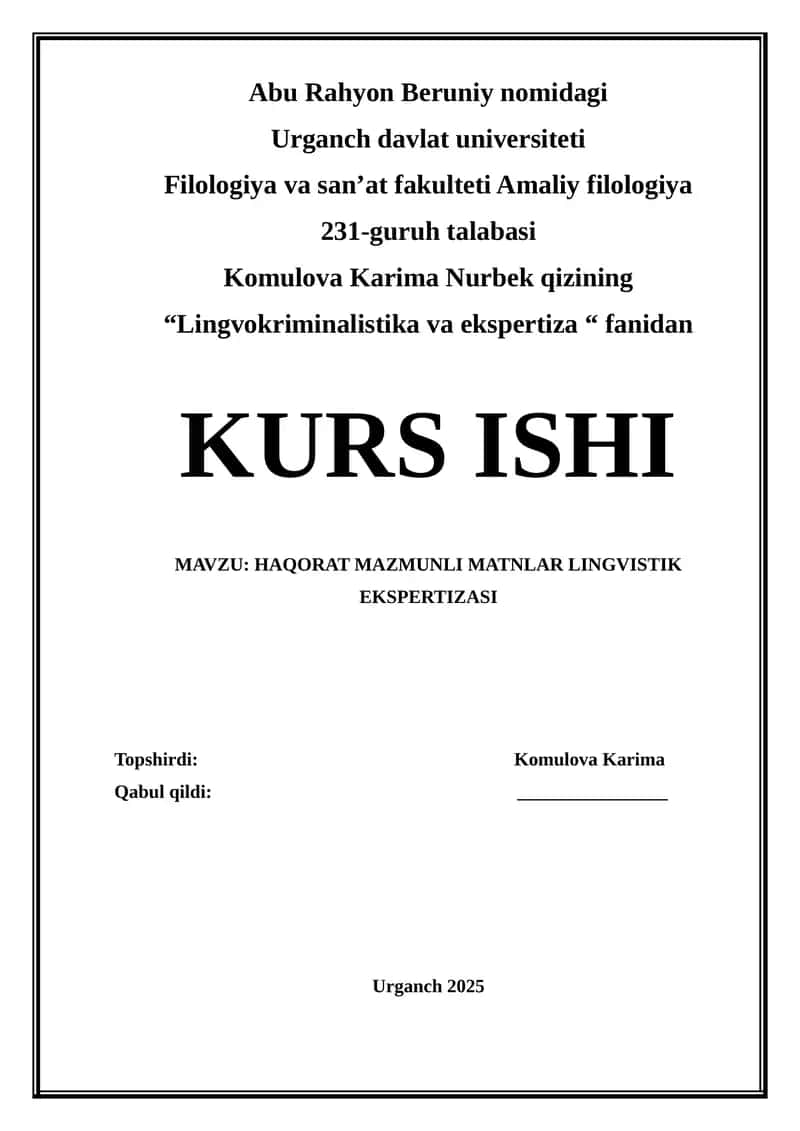 HAQORAT MAZMUNLI MATNLAR LINGVISTIK EKSPERTIZASI