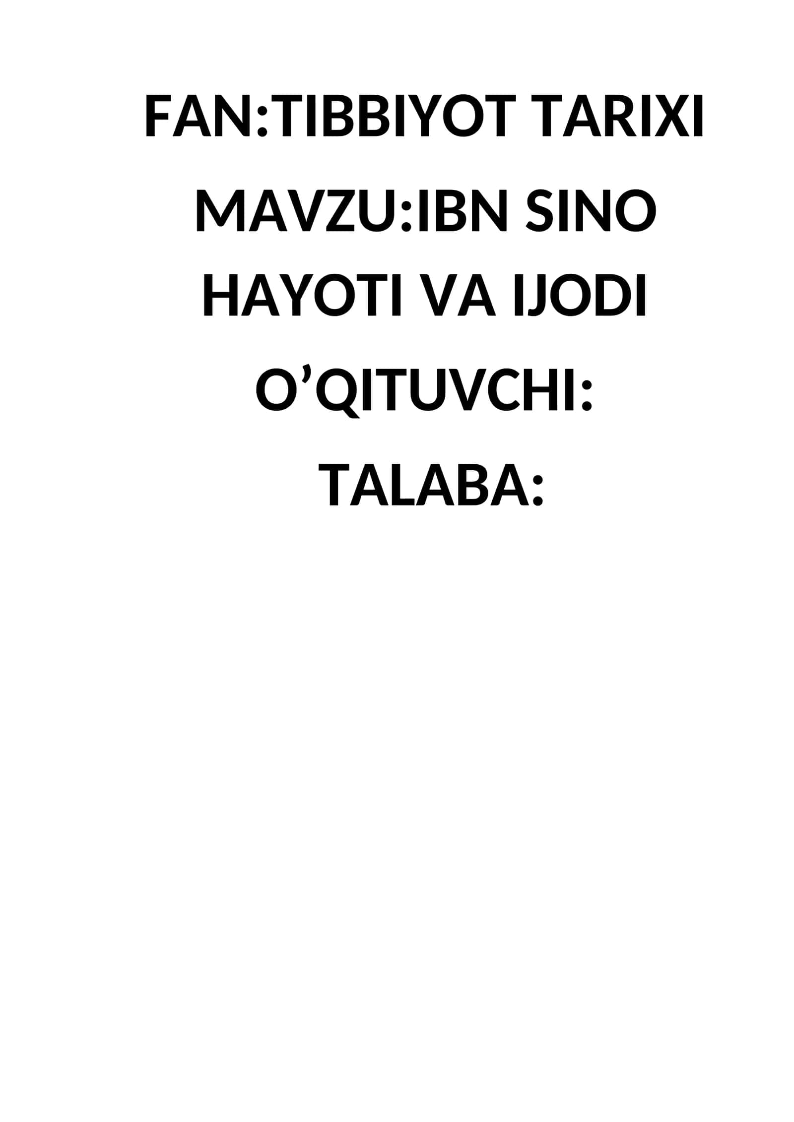 IBN SINO HAYOTI VA IJODI