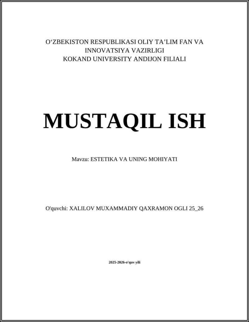 ESTETIKA VA UNING MOHIYATI