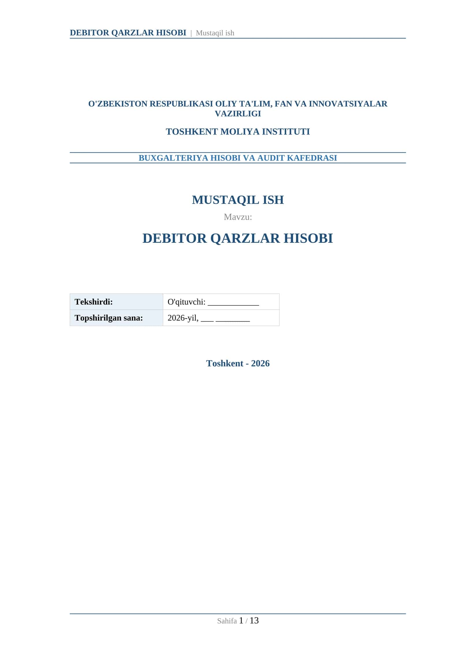 DEBITOR QARZLAR HISOBI
