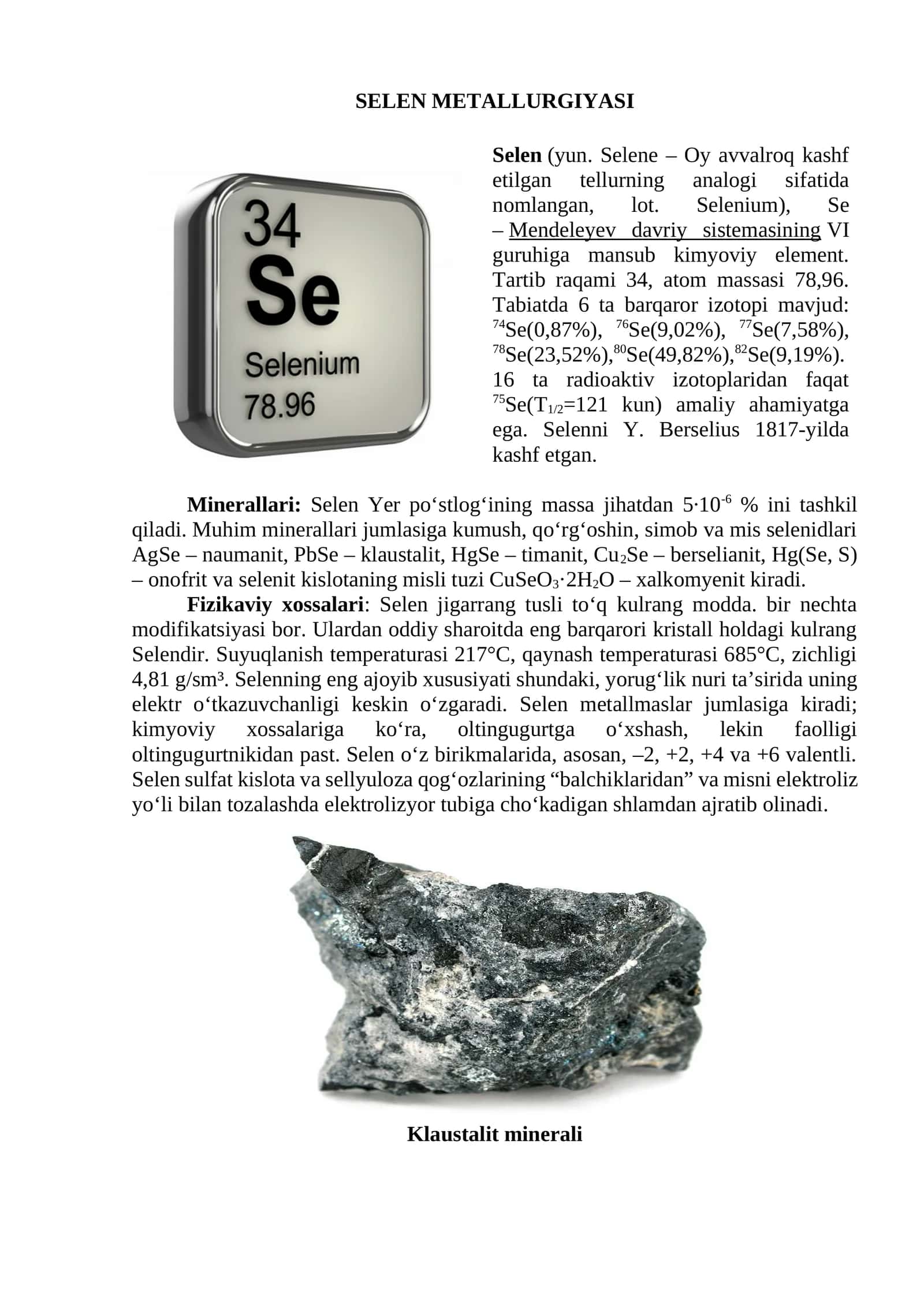 SELEN METALLURGIYASI