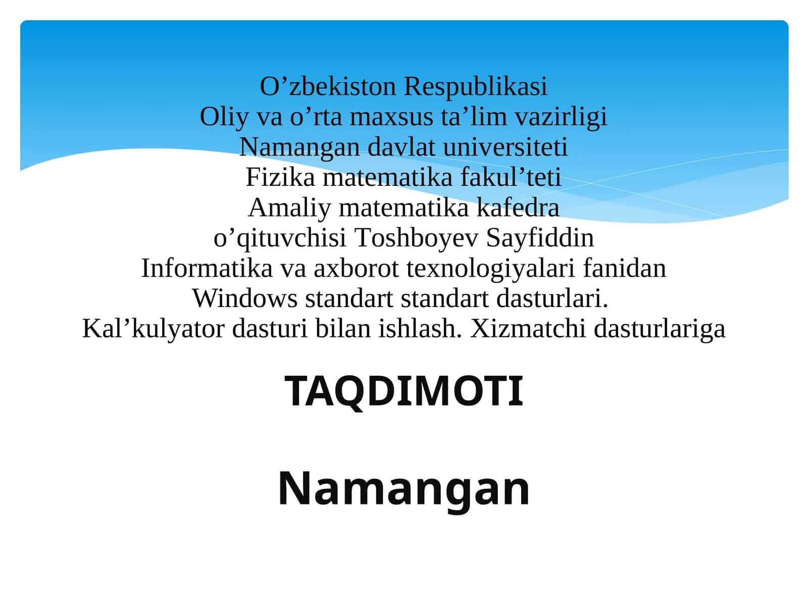Windows standart standart dasturlari. Kal’kulyator dasturi bilan ishlash