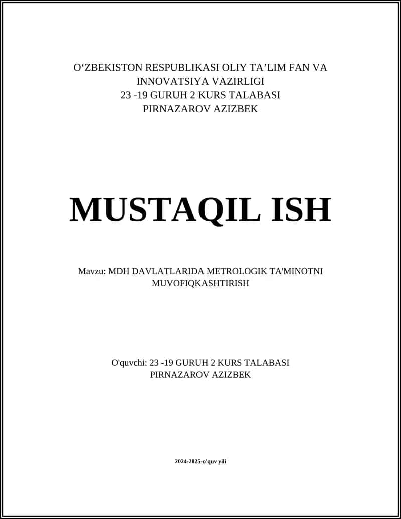 MDH Davlatlarida Metrologik Ta'minotni Muvofiqkashtirish