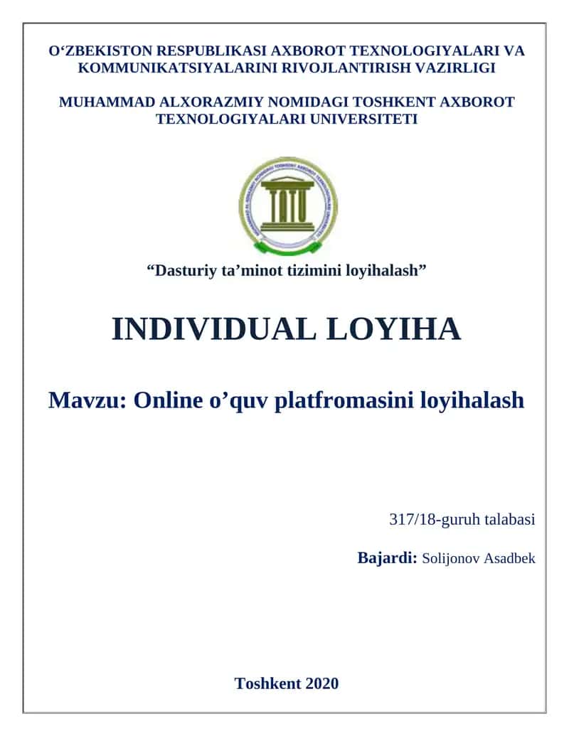 Online o’quv platfromasini loyihalash