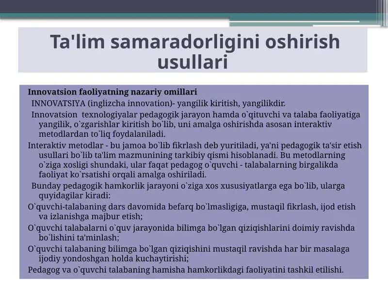 Innovatsion faoliyatning nazariy omillari