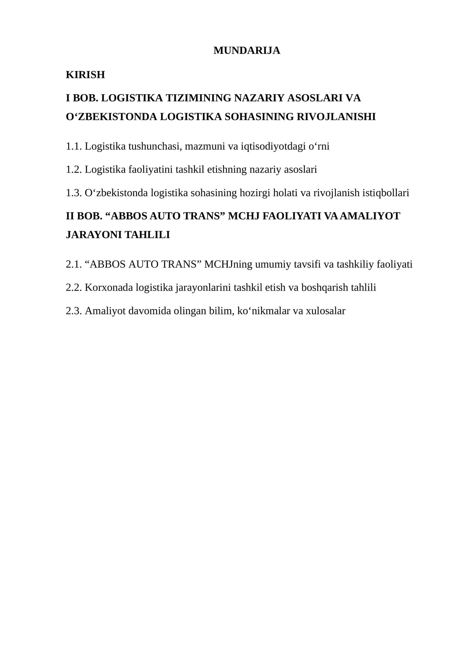 LOGISTIKA TIZIMINING NAZARIY ASOSLARI VA O‘ZBEKISTONDA LOGISTIKA SOHASINING RIVOJLANISHI