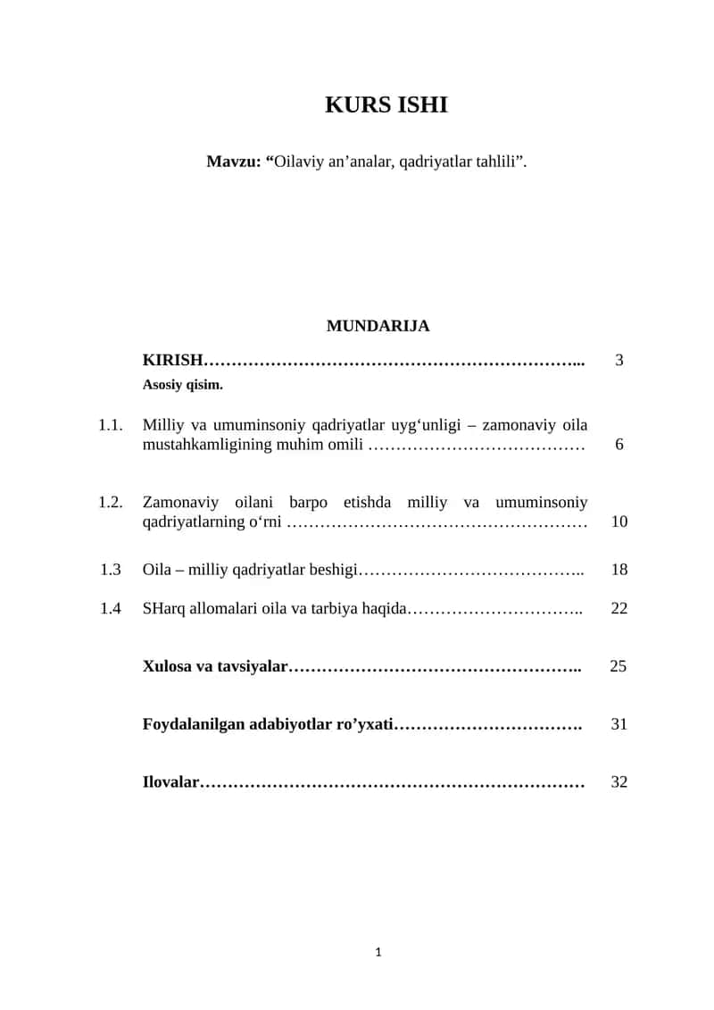 Oilaviy an’analar, qadriyatlar tahlili