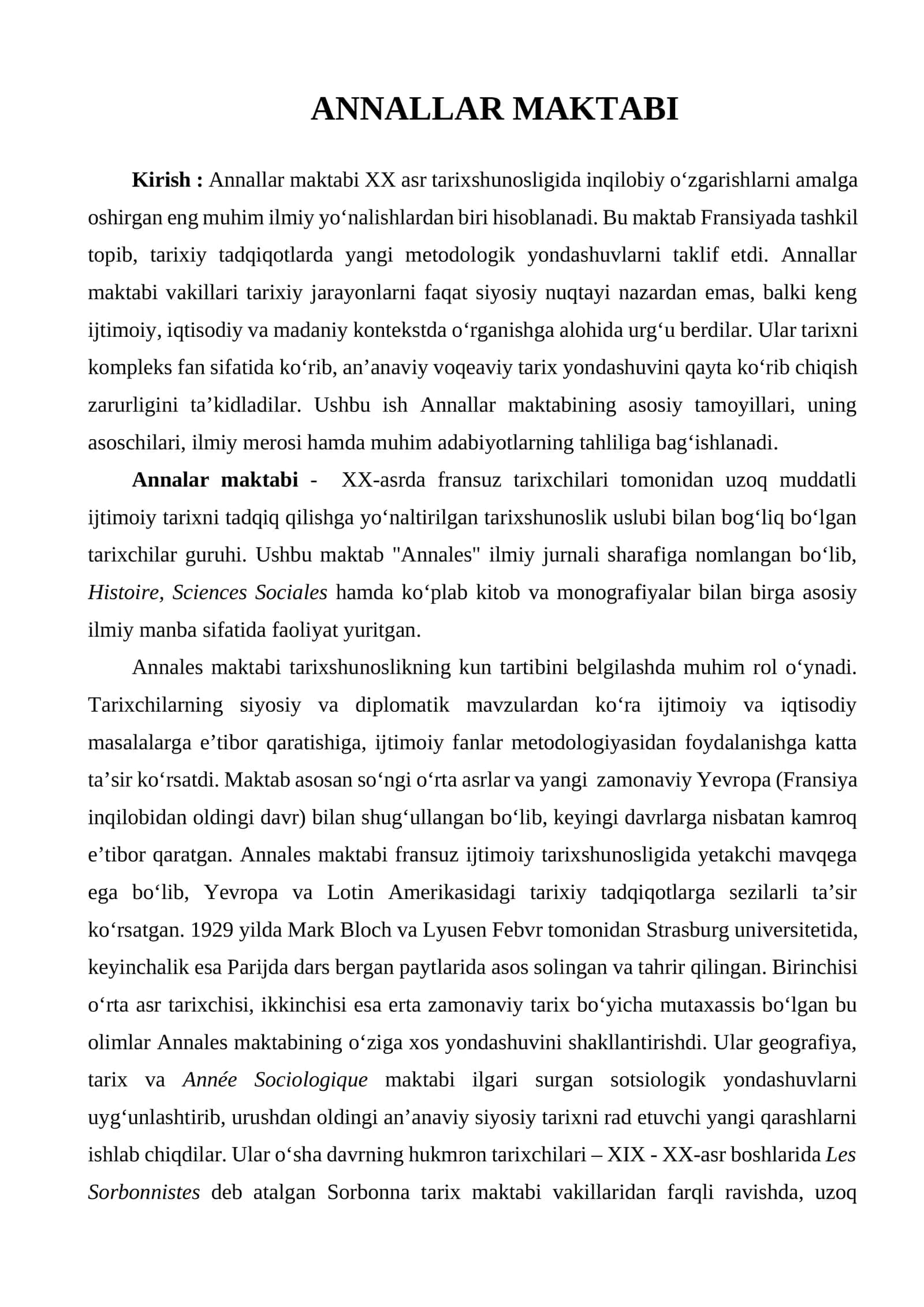 Annallar maktabining faoliyati 1