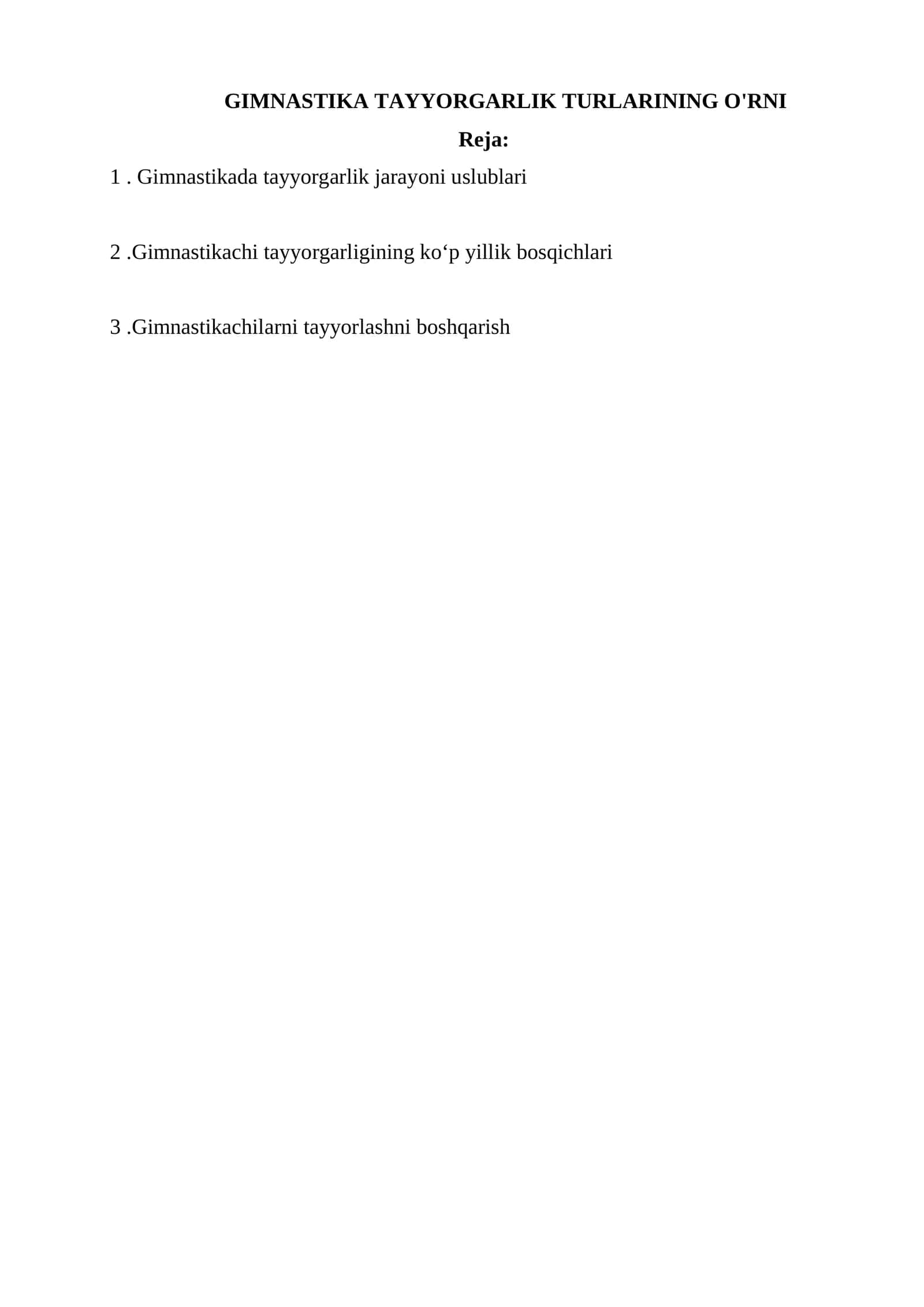 GIMNASTIKA TAYYORGARLIK TURLARINING O'RNI