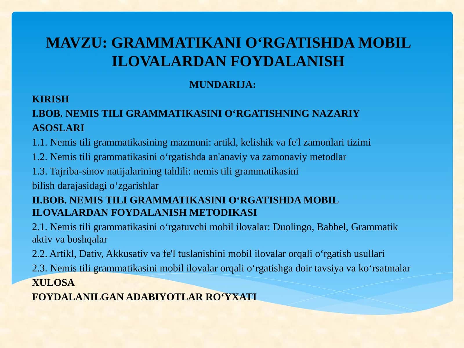 Grammatikani oʻrgatishda mobil ilovalardan foydalanish