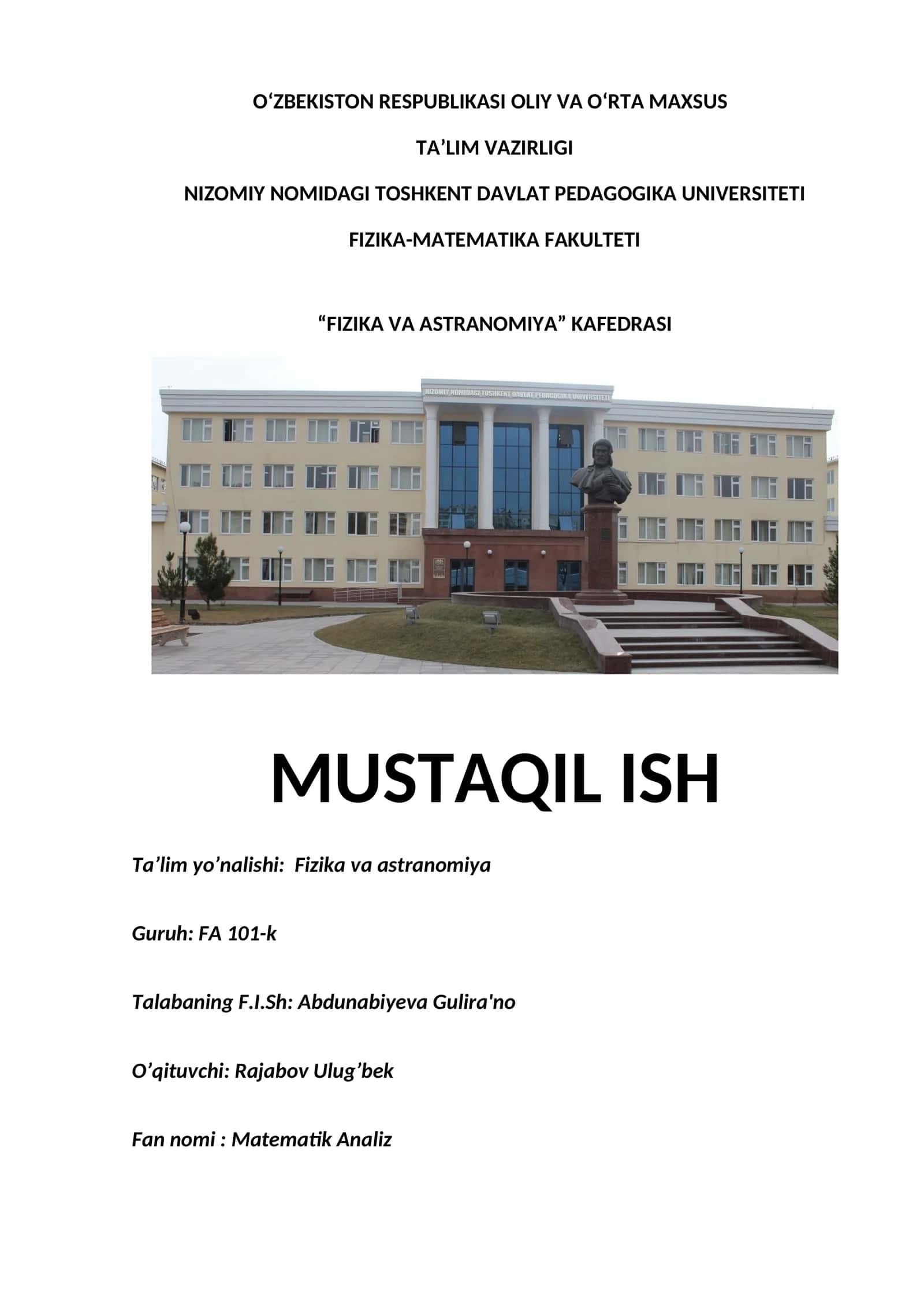 Matematik Analiz Parametrik Shaklda Funksiyani Tekshirish