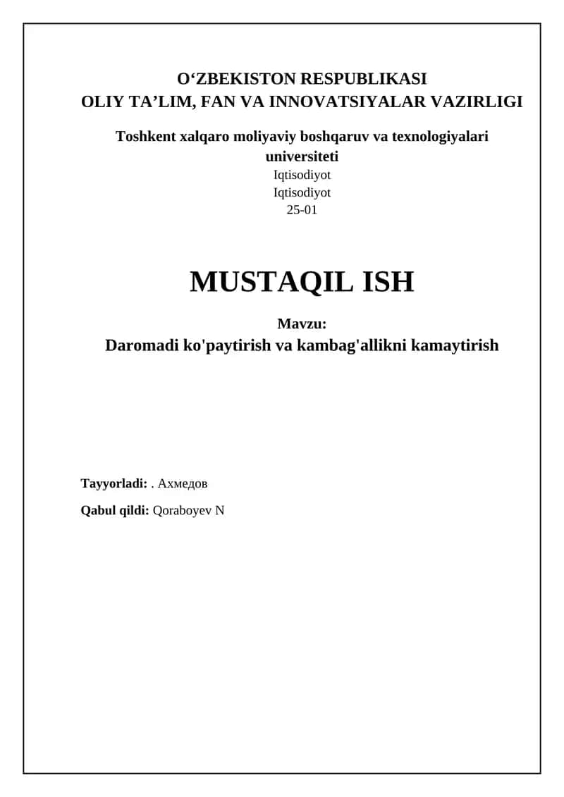 Daromadni oshirish va qashshoqlikni kamaytirish