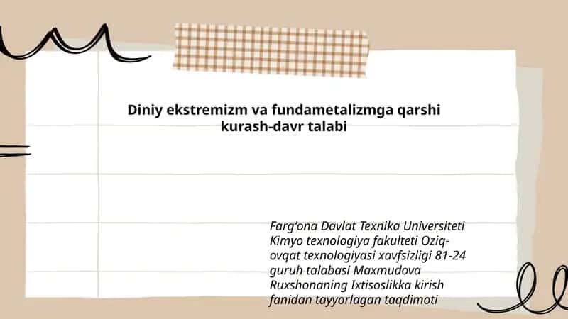 Diniy ekstremizm va fundametalizmga qarshi kurash-davr talabi