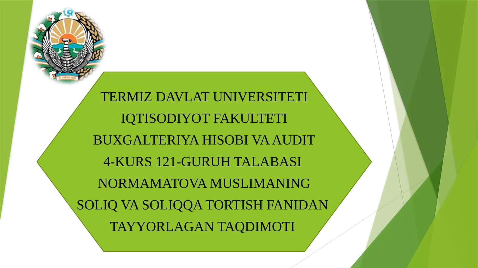 NORMAMATOVA MUSLIMANING TAQDIMOTI