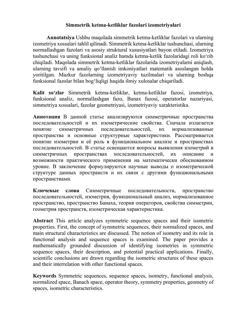 Simmetrik ketma-ketliklar fazolari izometriyalari