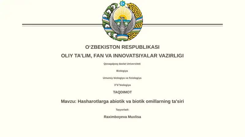 Hasharotlarga abiotik va biotik omillarning ta'siri