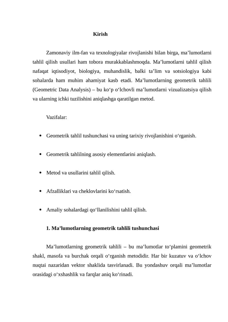 Ma’lumotlarning geometrik tahlili