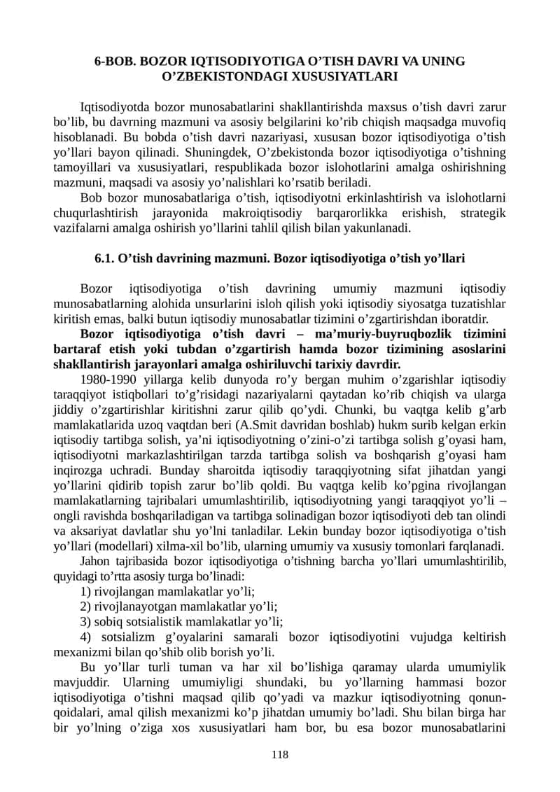 BOB. BOZOR IQTISODIYOTIGA O’TISH DAVRI VA UNING O’ZBЕKISTONDAGI XUSUSIYATLARI