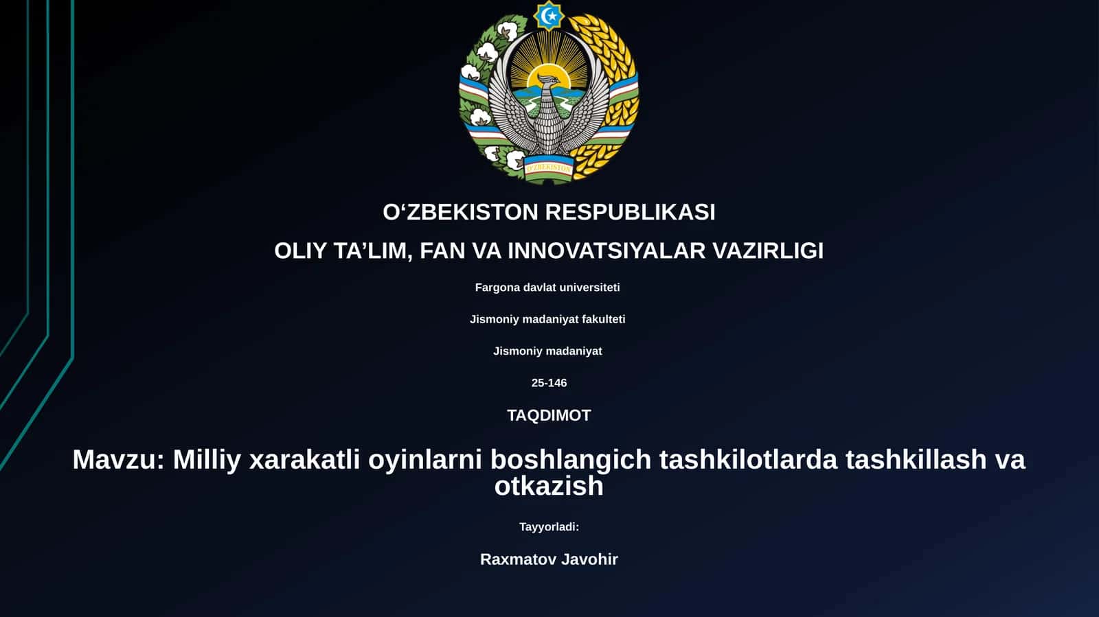 Milliy xarakatli oyinlarni boshlangich tashkilotlarda tashkillash va otkazish