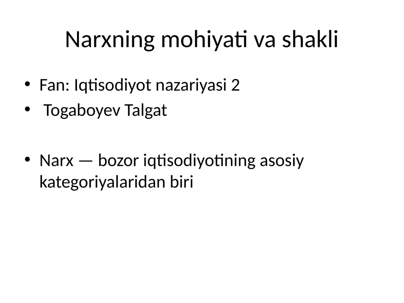 Narxning mohiyati va shakli