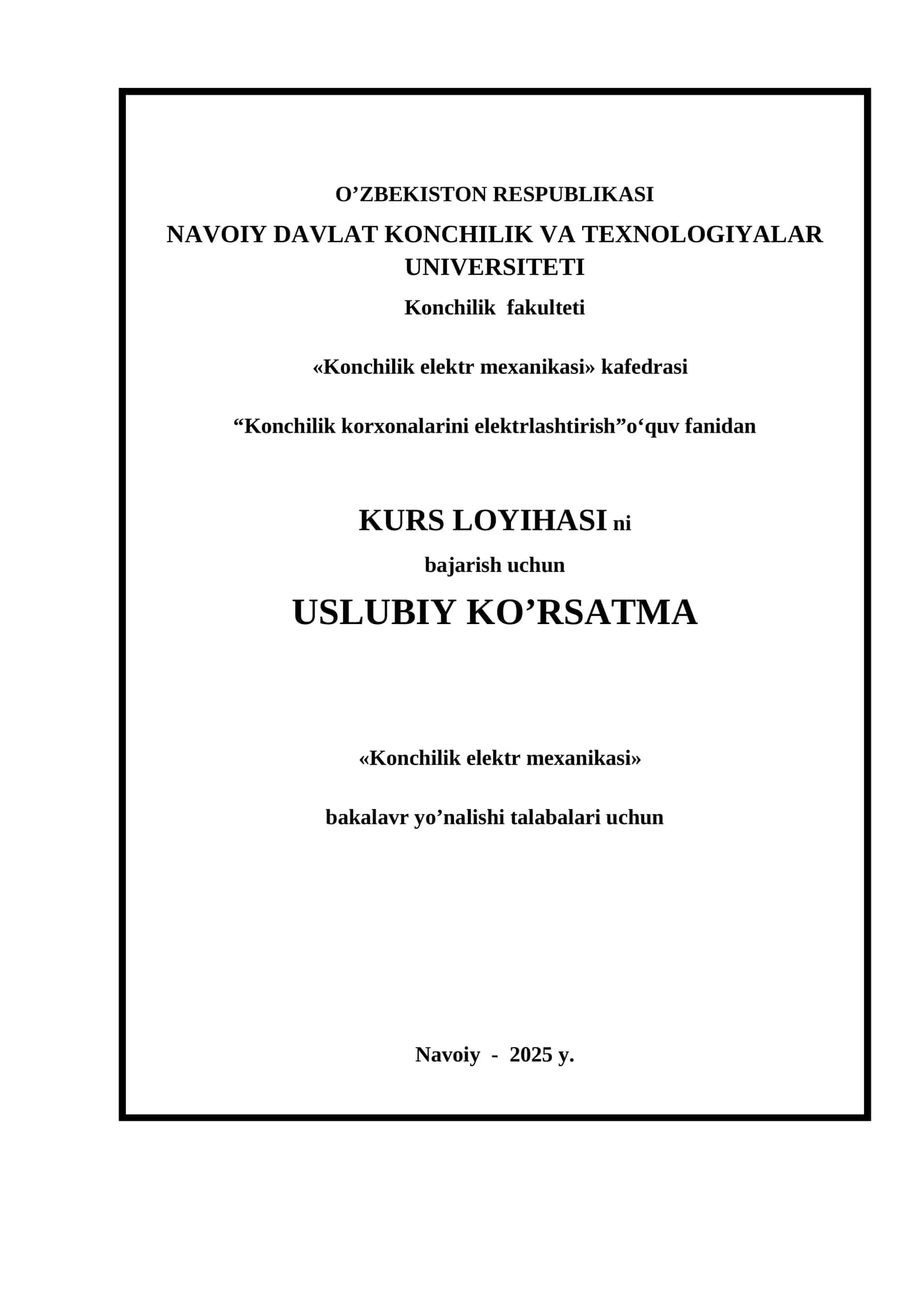 Konchilik korxonalarini elektrlashtirish kurs loyihasi