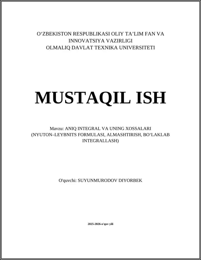 ANIQ INTEGRAL VA UNING XOSSALARI