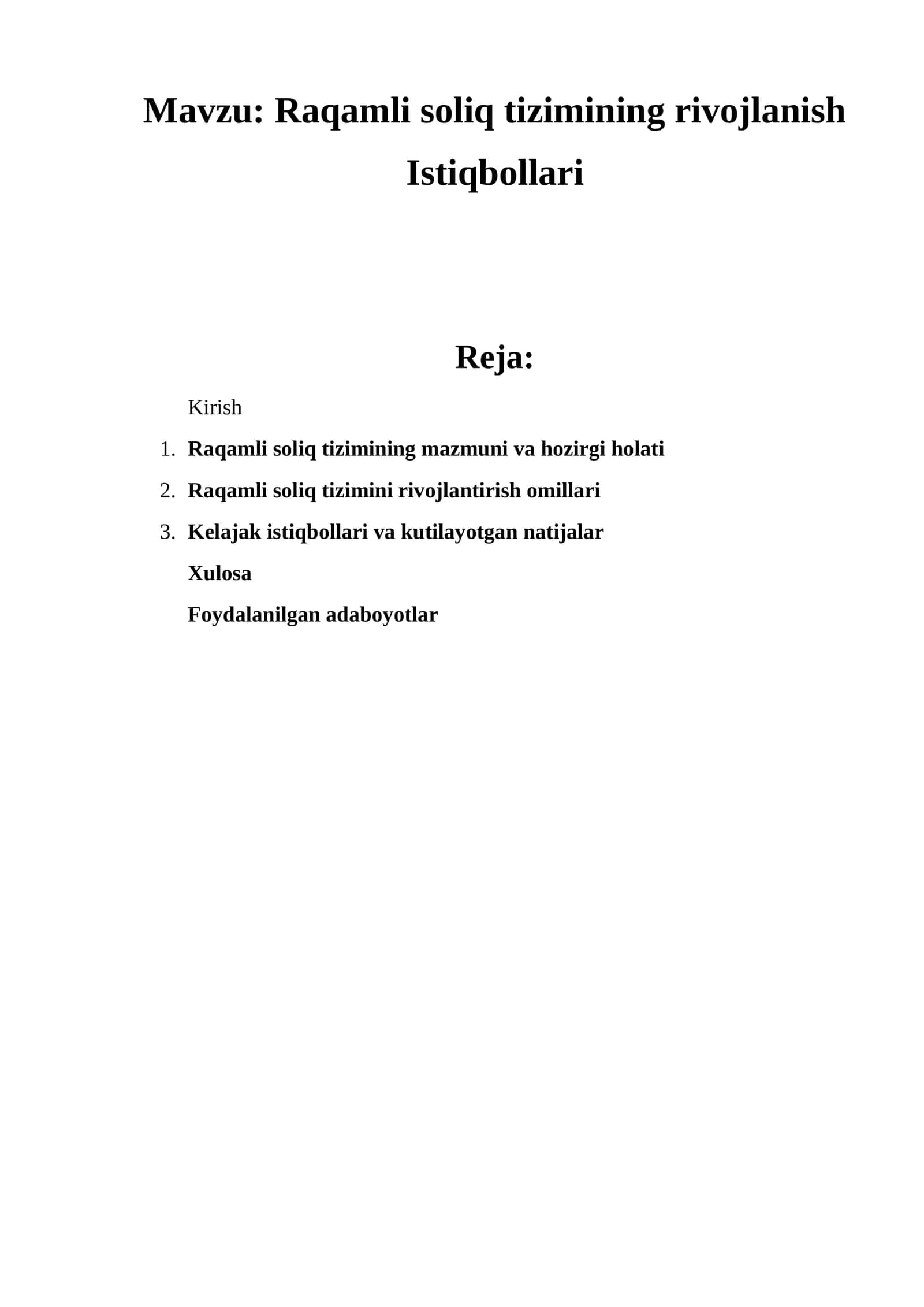 Raqamli soliq tizimining rivojlanish