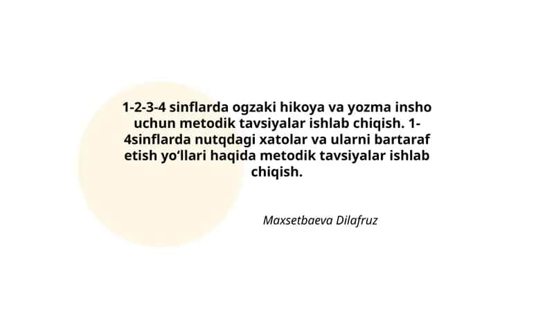 1-2-3-4 sinflarda ogzaki hikoya va yozma insho uchun metodik tavsiyalar