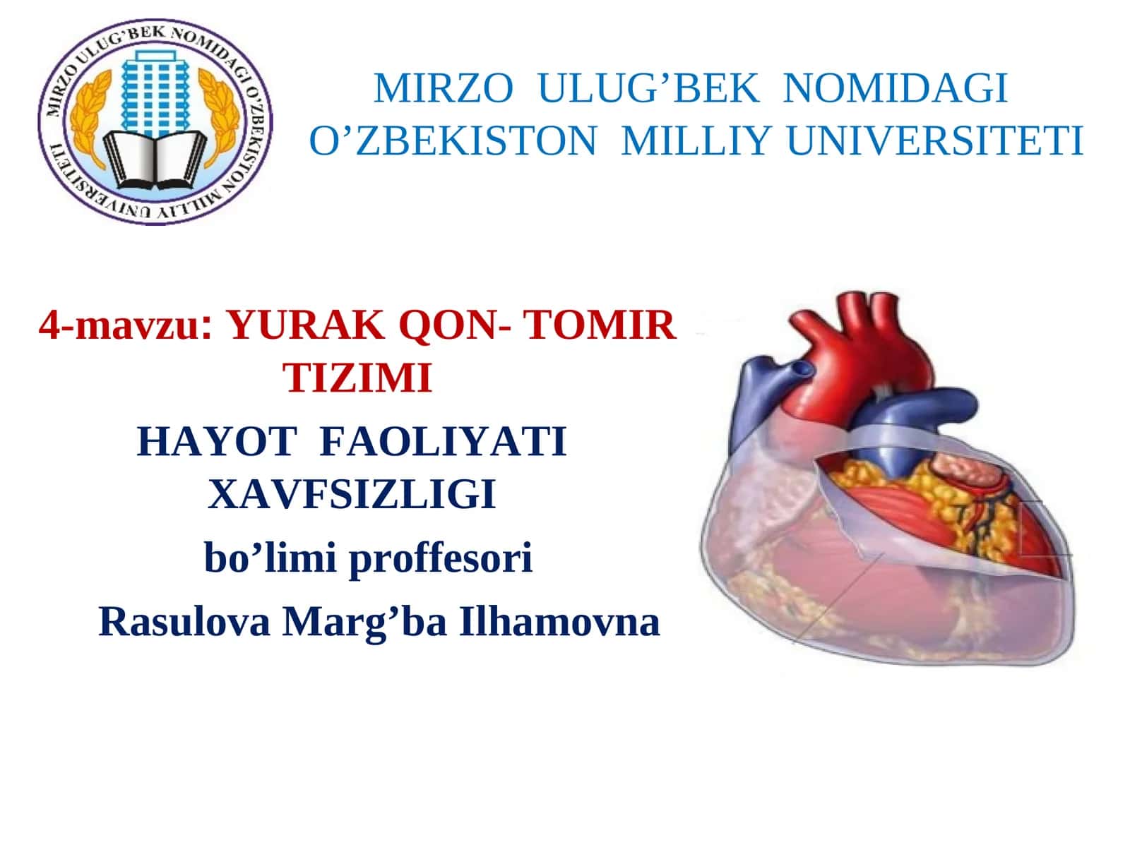 4-mavzu:YURAKQON- TOMIR TIZIMI HAYOT FAOLIYATI XAVFSIZLIGI