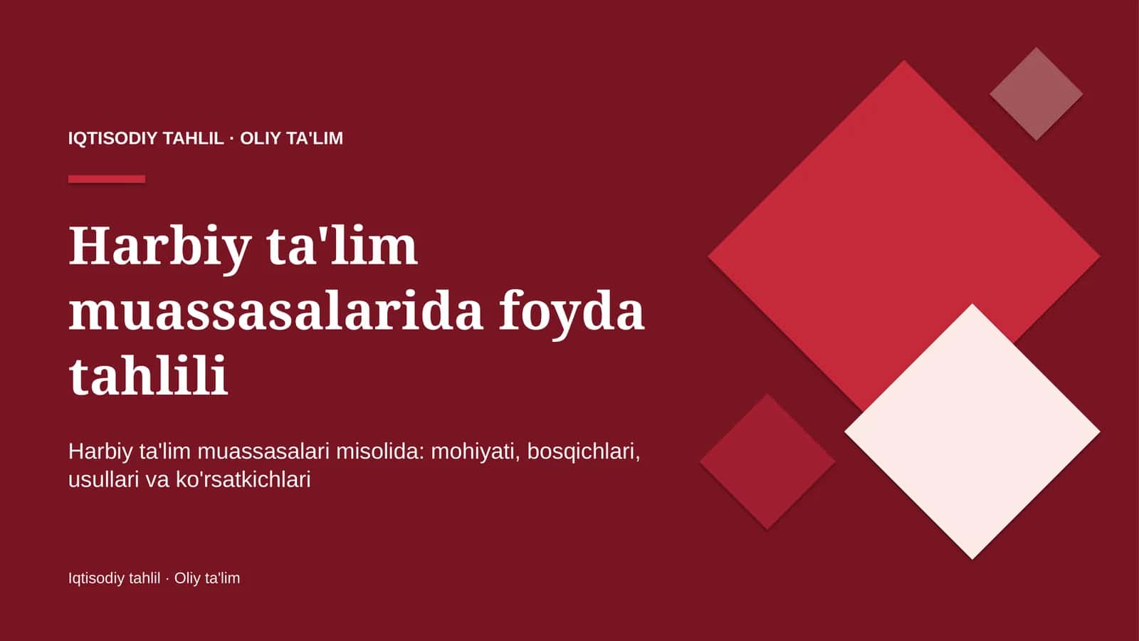 Harbiy ta'lim muassasalarida foyda tahlili