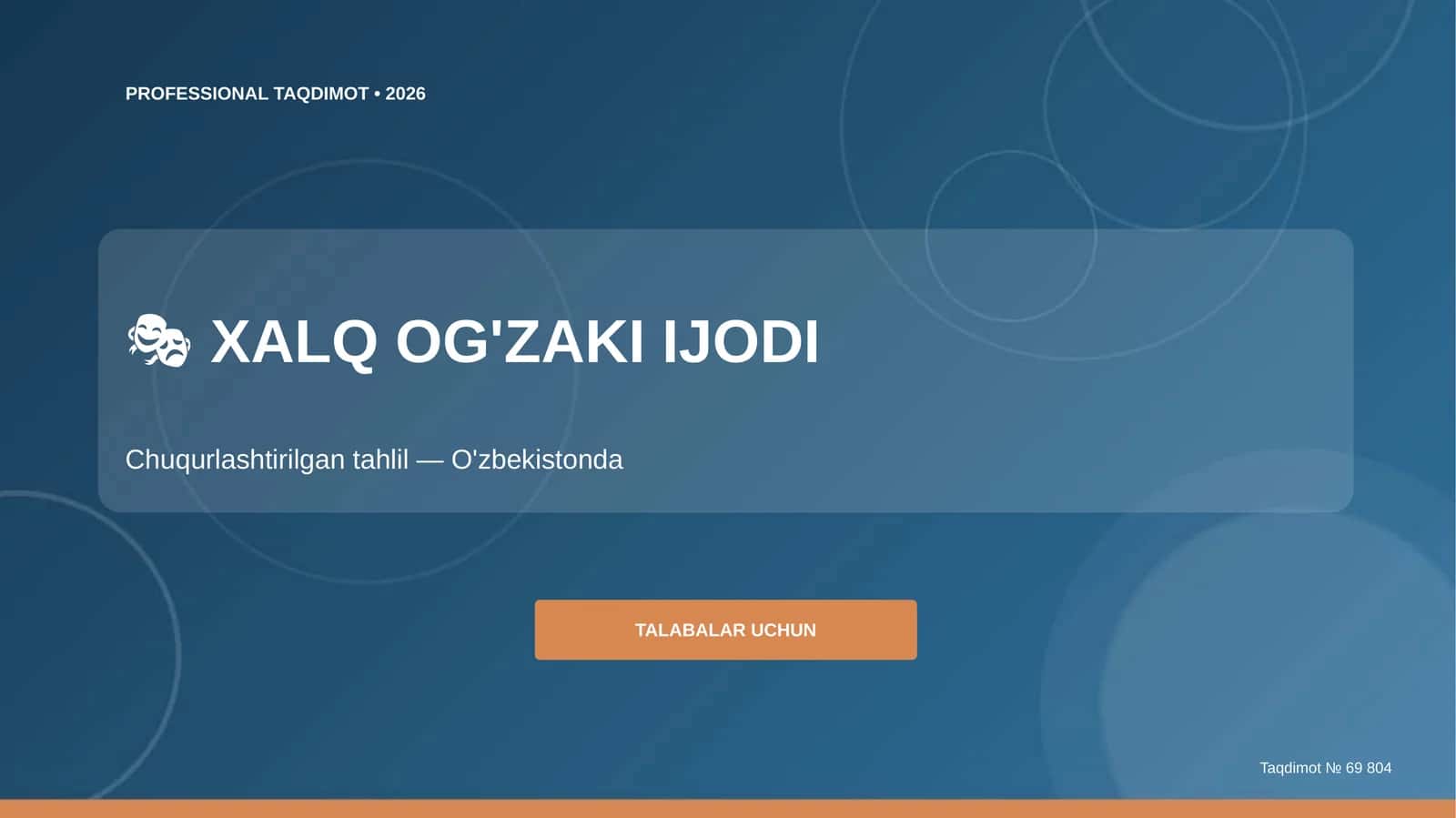 Xalq og'zaki ijodi: chuqurlashtirilgan tahlil (O'zbekistonda)