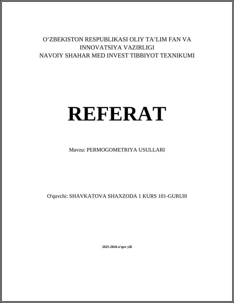 PERMOGOMETRIYA USULLARI