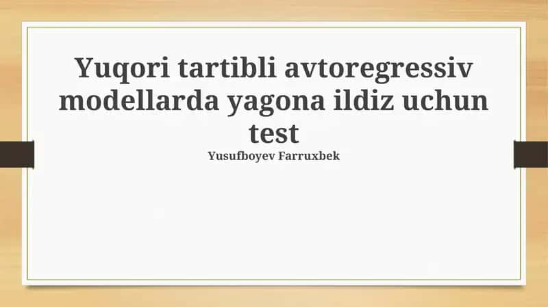 Asosiy tushunchalar va birlik ildiz testlari