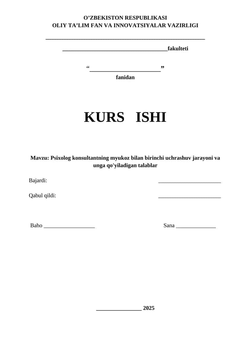 Psixolog konsultantning myukoz bilan birinchi uchrashuv jarayoni va unga qo'yiladigan talablar 1