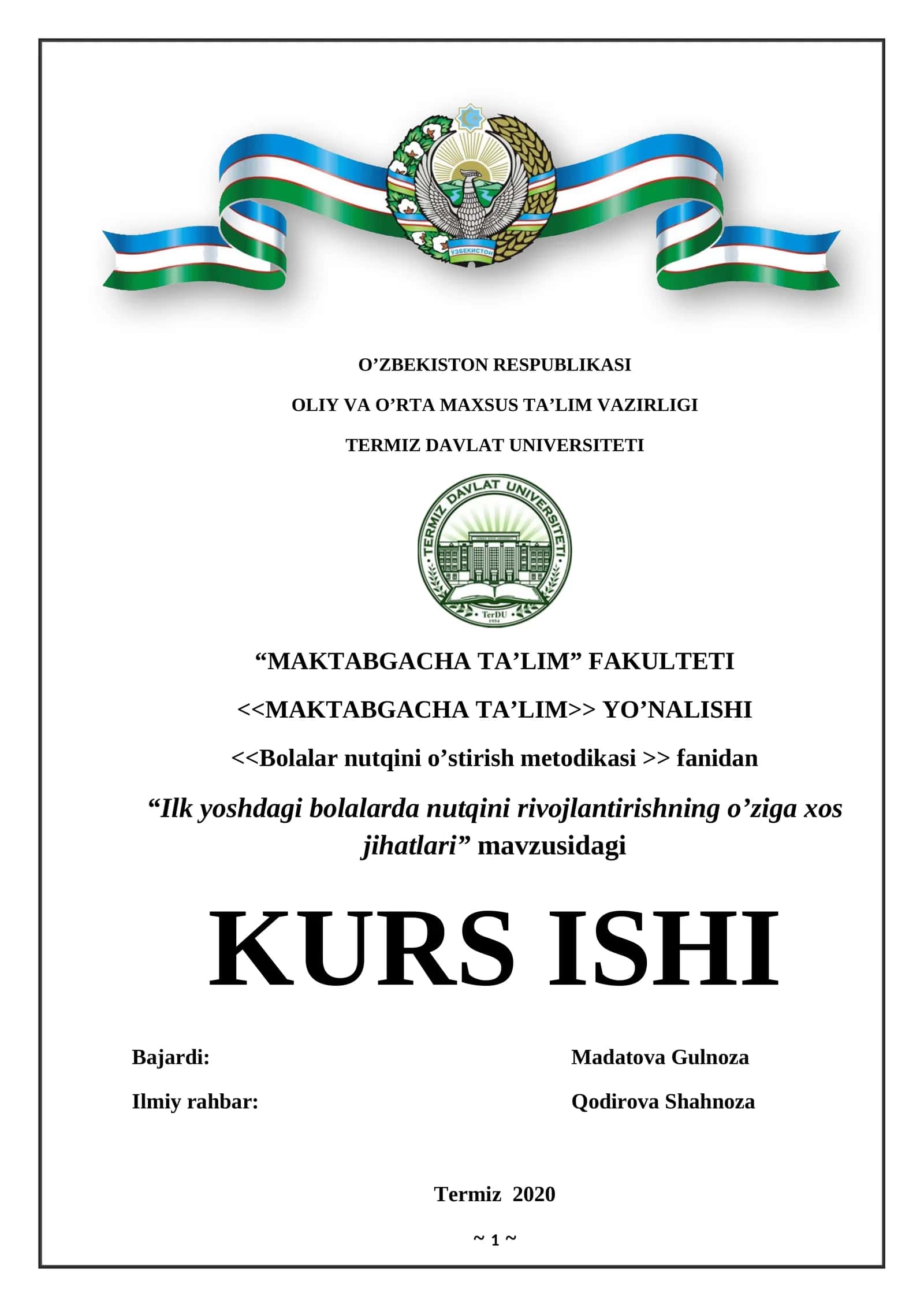 Bolalar nutqini o’stirish metodikasi