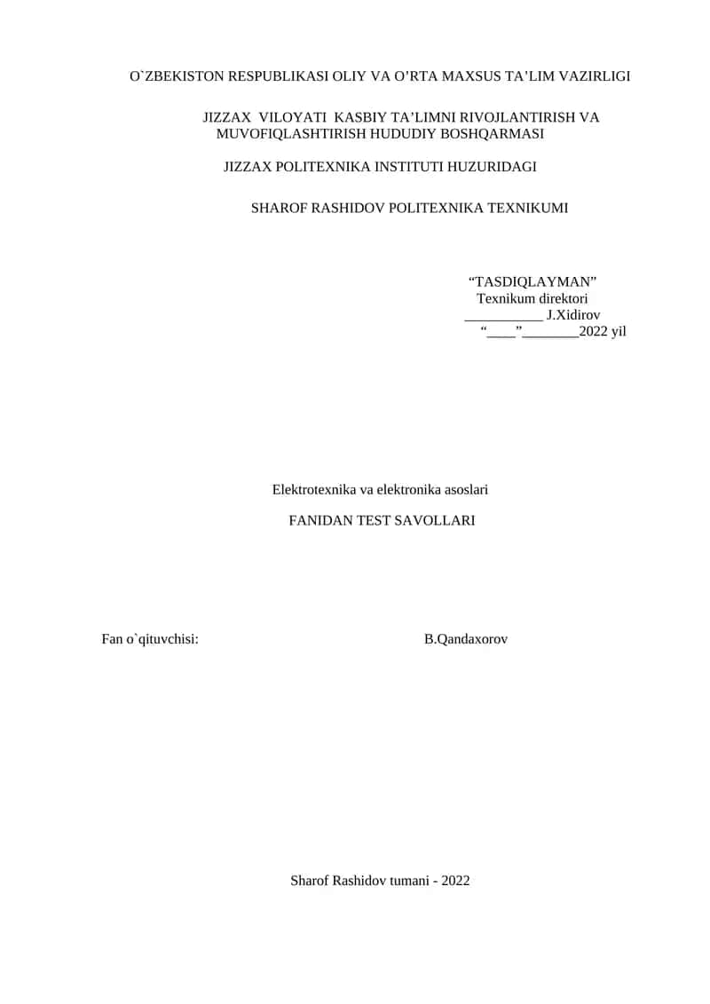Elektrotexnika va elektronika asoslari