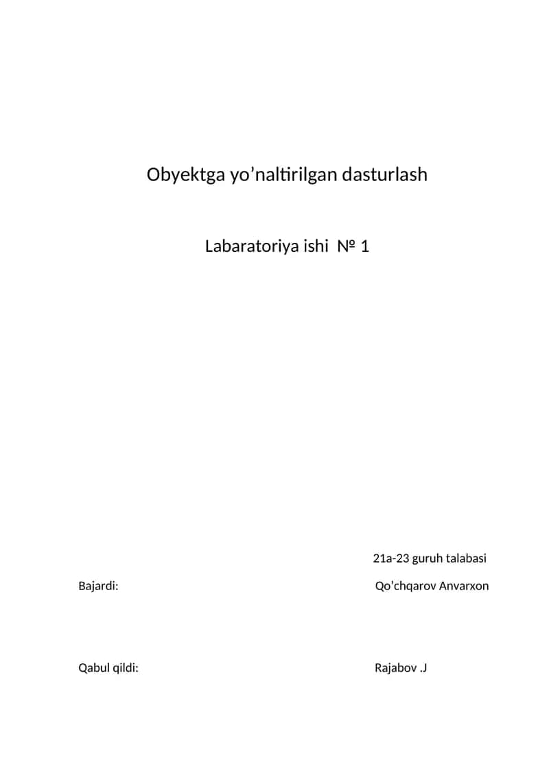 Obyektga yo’naltirilgan dasturlash