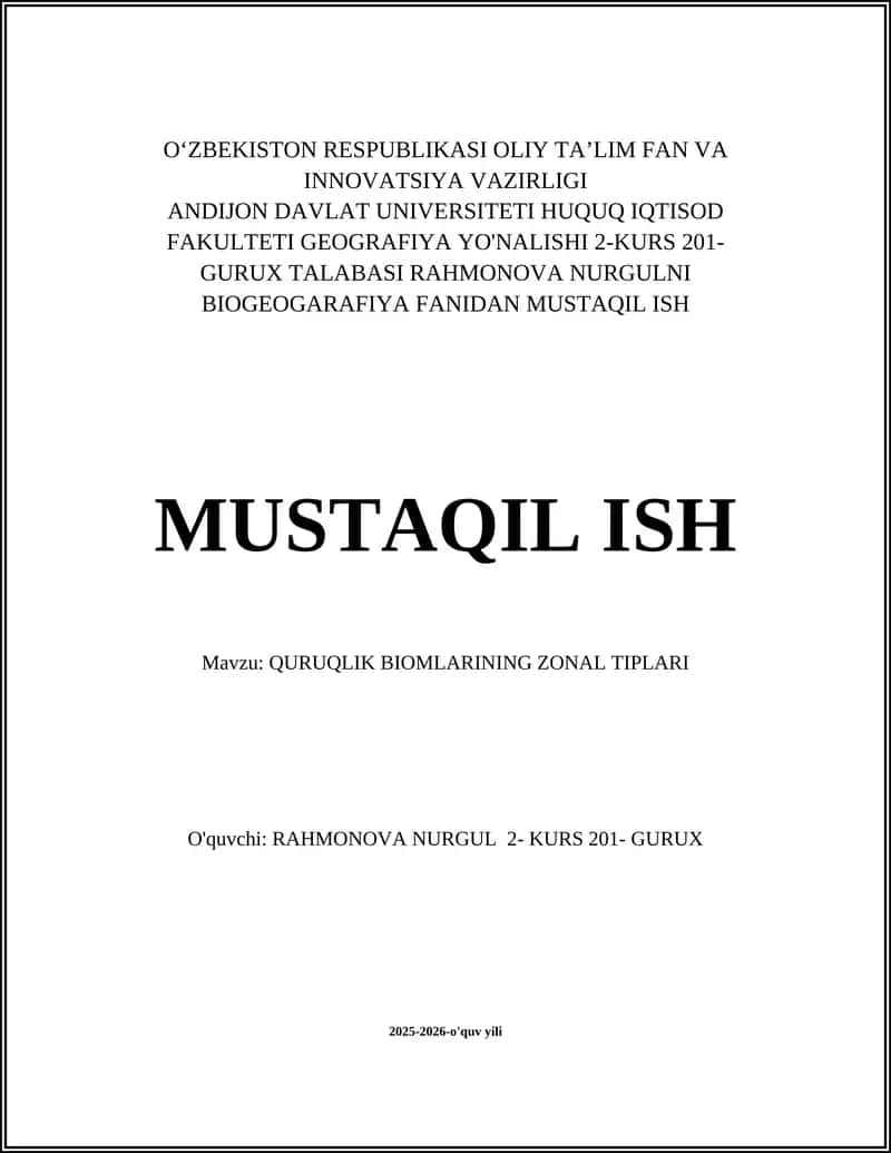 QURUQLIK BIOMLARINING ZONAL TIPLARI