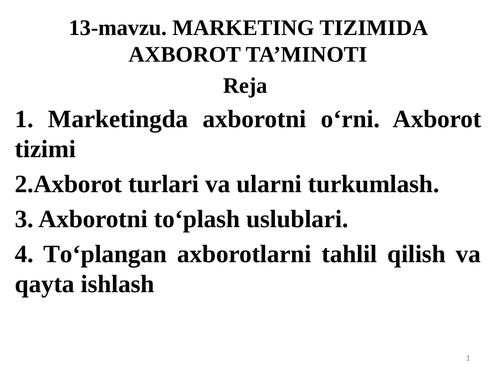 MARKETING TIZIMIDA AXBOROT TA'MINOTI