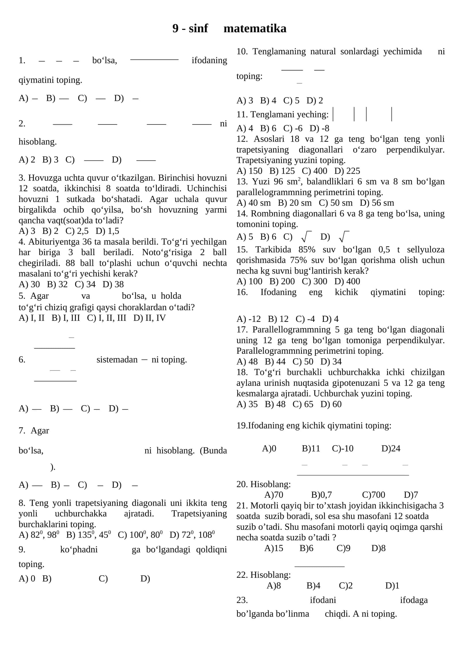 9 - sinf matematika