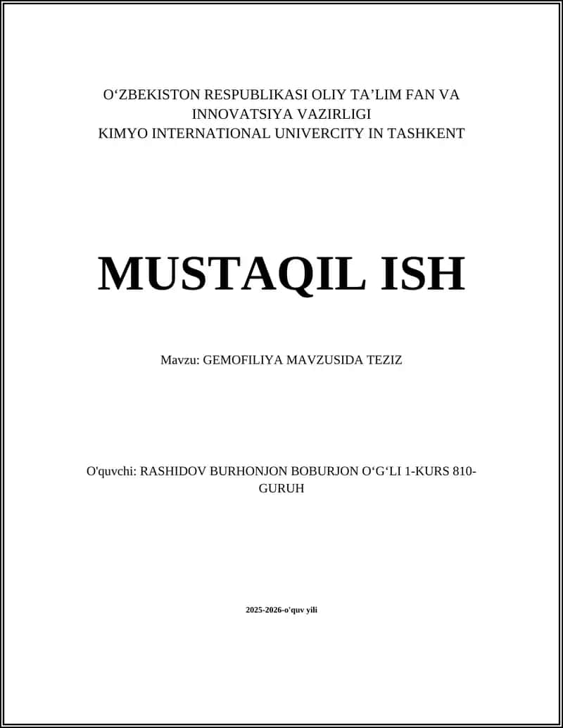 GEMOFILIYA MAVZUSIDA TEZIZ