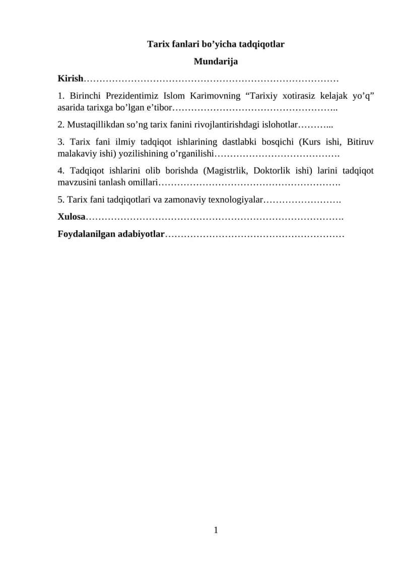 Tarix fanlari bo’yicha tadqiqotlar
