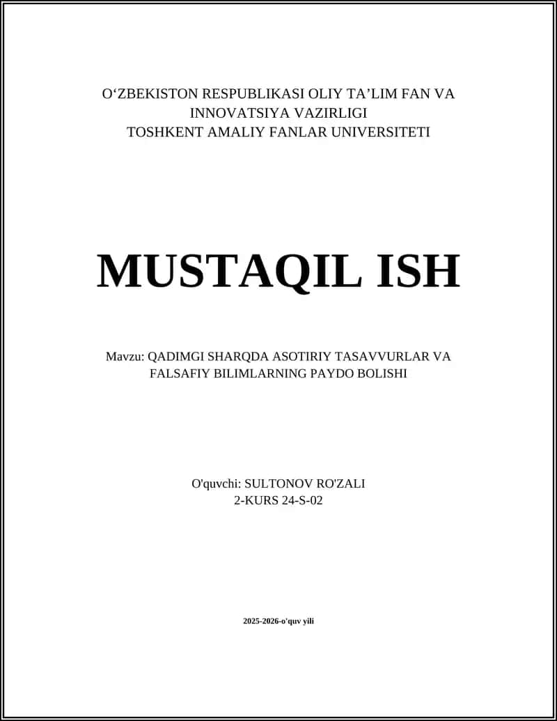 QADIMGI SHARQDA ASOTIRIY TASAVVURLAR VA FALSAFIY BILIMLARNING PAYDO BOLISHI