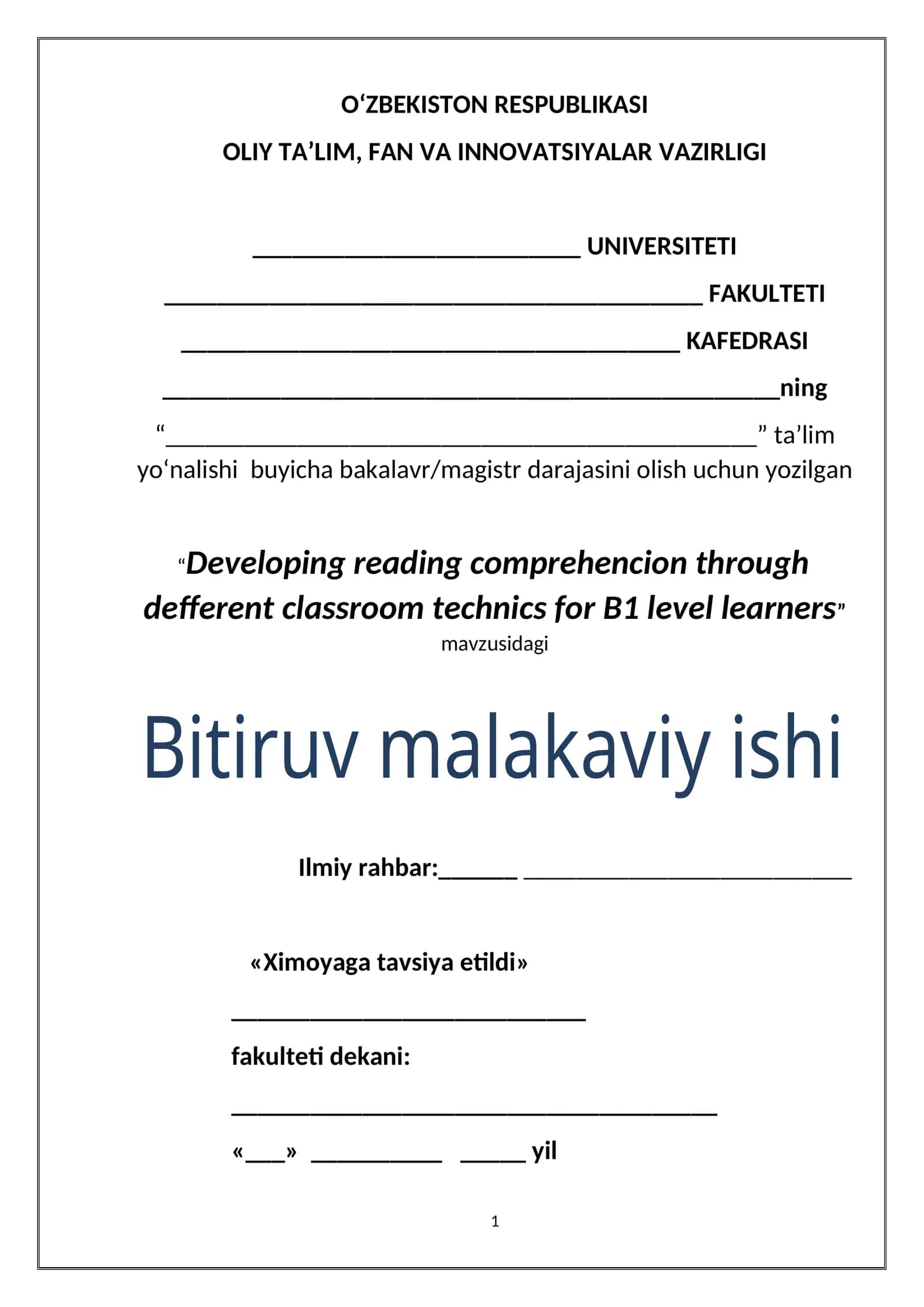 Developing reading comprehencion through defferent classroom technics for B1 level learners