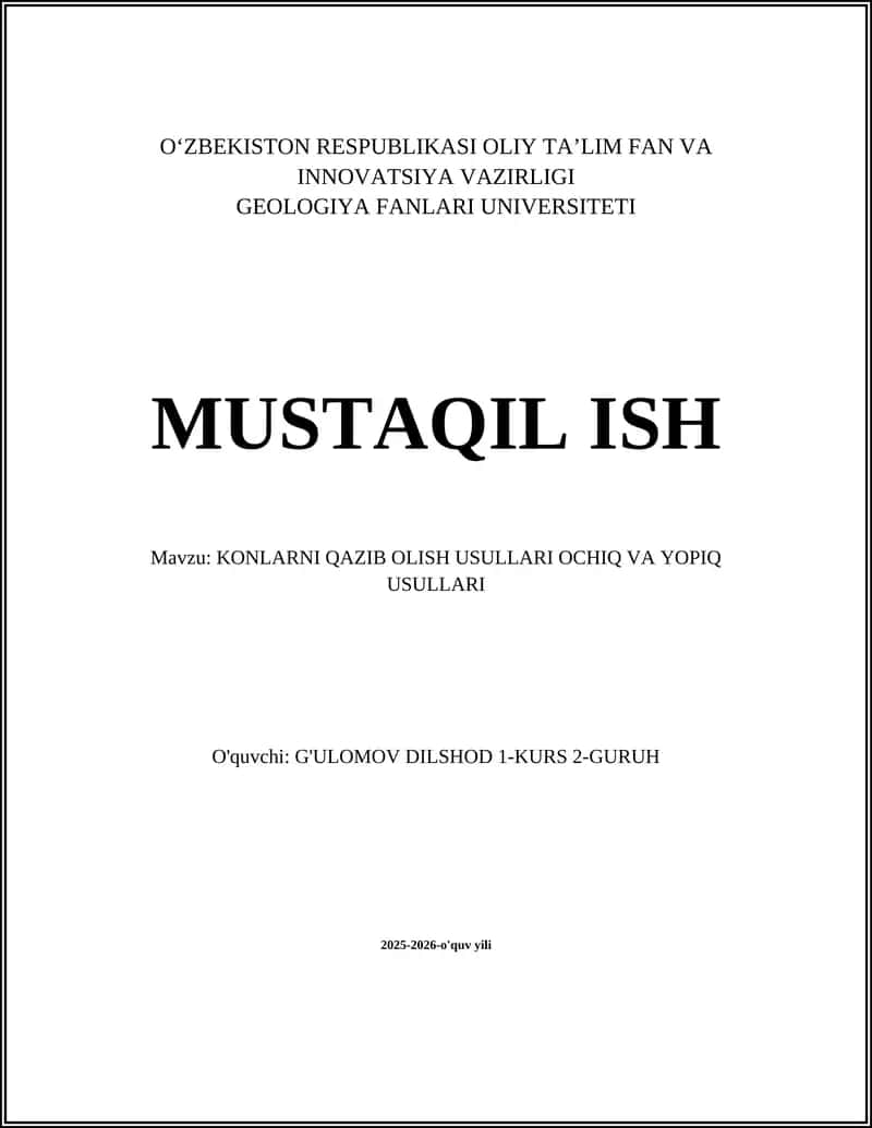KONLARNI QAZIB OLISH USULLARI OCHIQ VA YOPIQ USULLARI